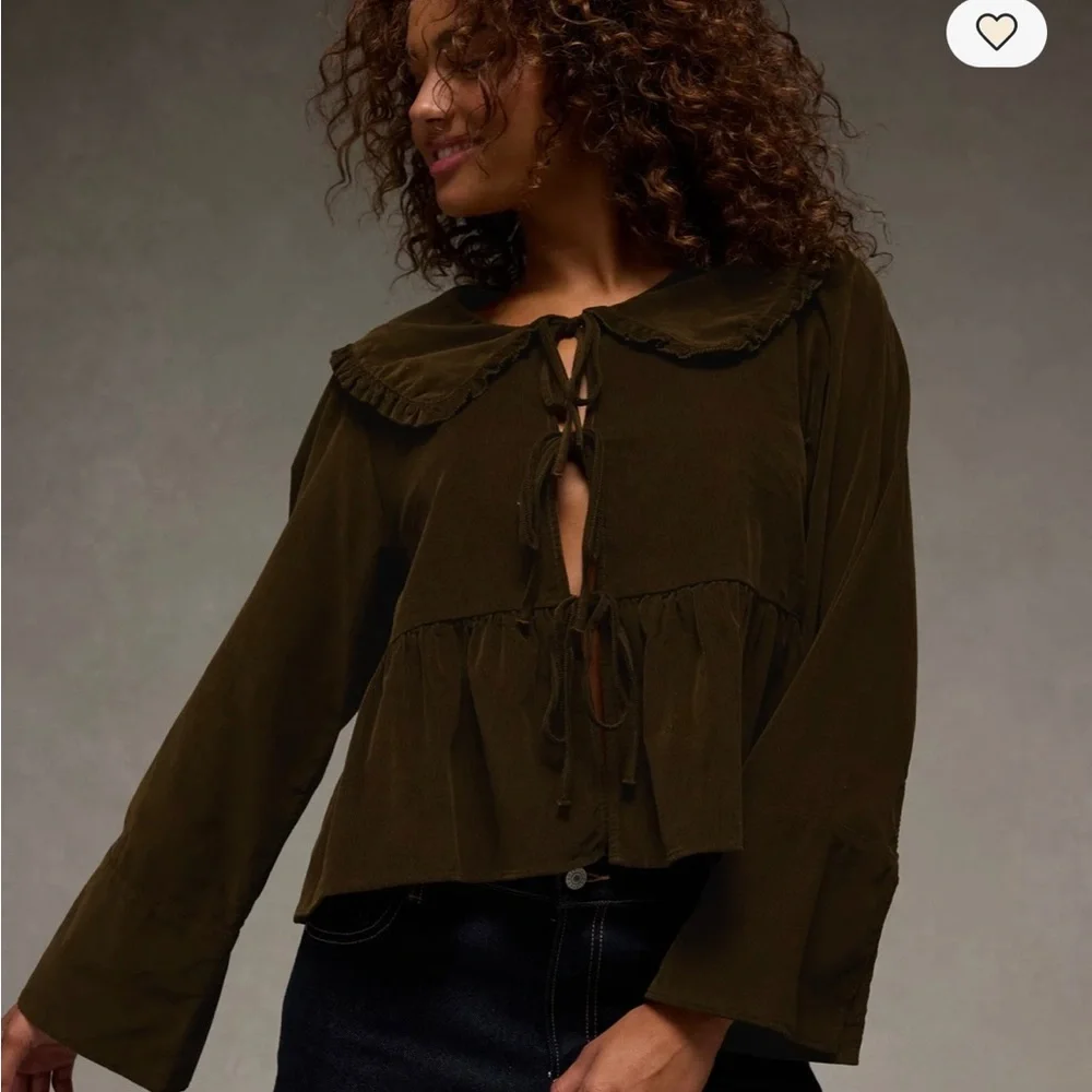 American Eagle Outfitters Dark Olive Blouse - Picture 3 of 5
